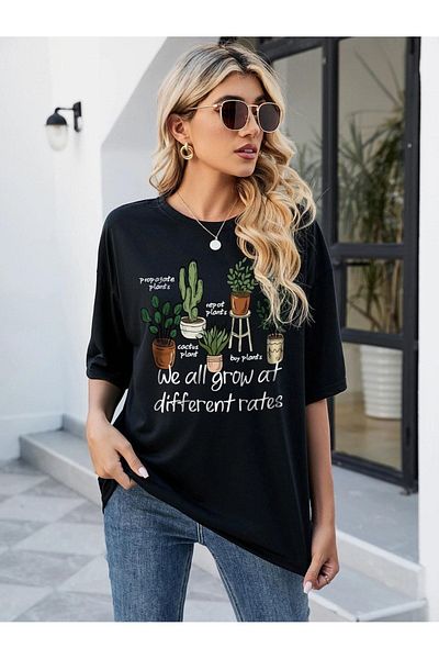 VASK Unisex CACTUS Printed Oversize T-Shirt