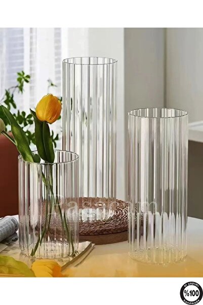 Paşabahçe Optik Desenli cam Sürahi Mumluk Vazo 4 Lü set