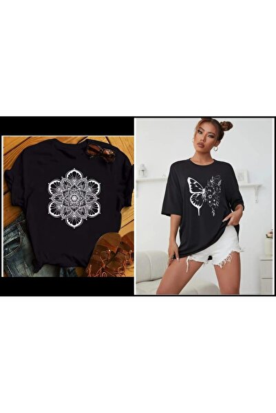 KOZİA OUTDOORS Malkoçbey Σετ 2 Μαύρο Oversize Λευκό εμπριμέ μπλουζάκι