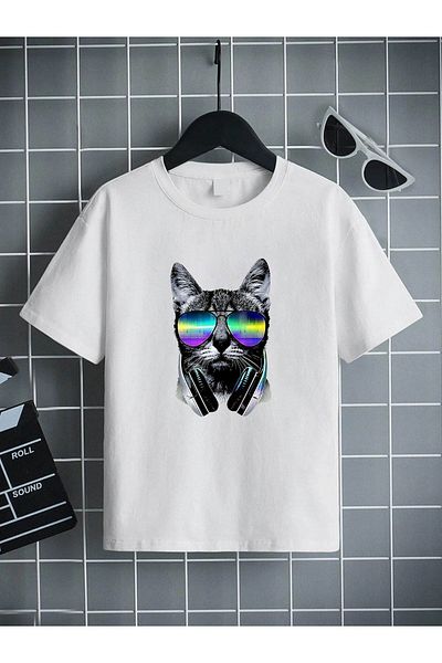 VASK Unisex Άνετο Παιδικό μπλουζάκι από βαμβακερό εμπριμέ λευκό