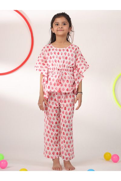 Sanskrutihomes By Styli Strawberry Print Drawstring Top & Pyjama Set