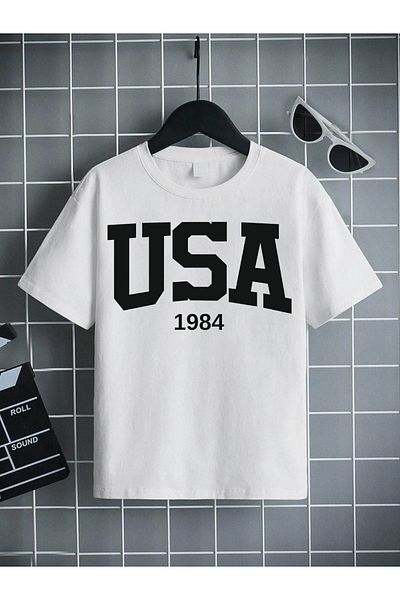 VASK Tricou alb pentru copii, unisex, confortabil, din bumbac, imprimat