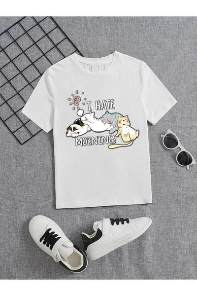 VASK Tricou alb pentru copii, unisex, confortabil, din bumbac, imprimat