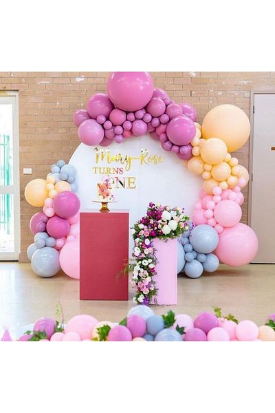 Çemrek Süs Parti Wild strawberry macaron pink balloon chain set 103 pieces of balloons and chain