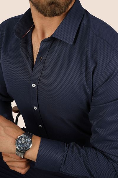 Etikmen Herrenhemd – Marineblau, Rautenmuster, Slimfit, Geschenkbox
