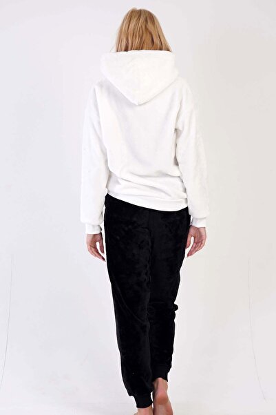 VİENETTA Set de pijamale Welsoft pentru femei cu glugă - umăr căzut, mânecă lungă, buzunar cangur