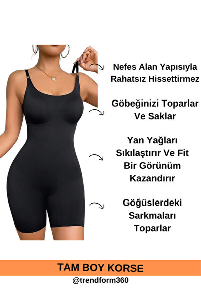 trendform360 Göğüs Göbek Bacak Ve Basen Tüm Vücut Boydan Toparlayıcı Ayar Askılı Tam Boy Korse