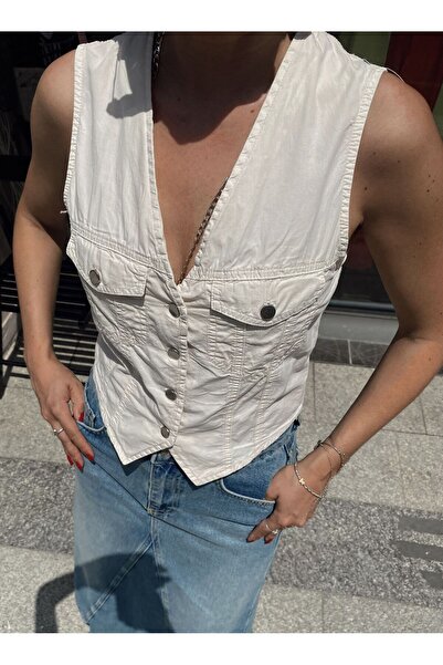 Glamorous For All Tasarım İnce Yelek Ekru