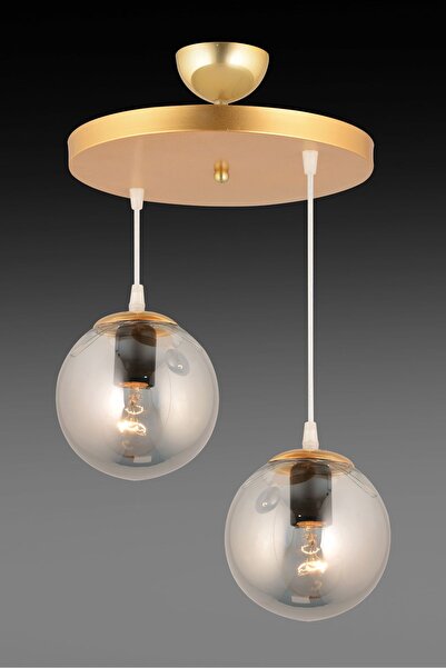 Genel Markalar Sarkıt Tepsi Gold 2'li Füme Glop Camlı Lüks Avize