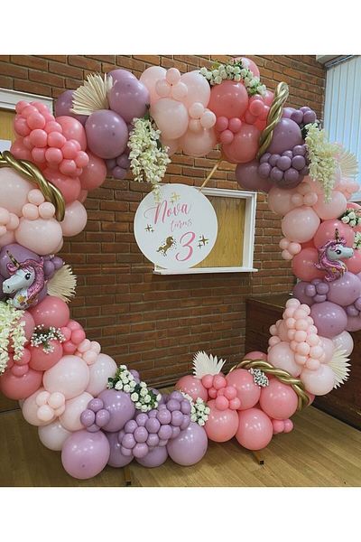 Çemrek Süs Parti Lilac Pink Gold Chrome Sausage Retro Balloon Chain Set of 100