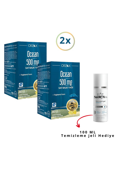 Ocean Omega-3 Balık Yağı 500 mg 60 Kapsül Saf Balık Yağı İçeren 2 ADET & 1 ADET yüz temizleme jeli set520