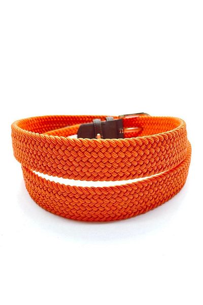 GİRAY Flexible Orange Elastic Knit Unisex Real Leather Detailed Belt