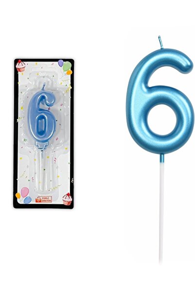 Bkmc 6 YAŞ PARLAK AÇIK MAVİ ŞIK MUM 12 CM