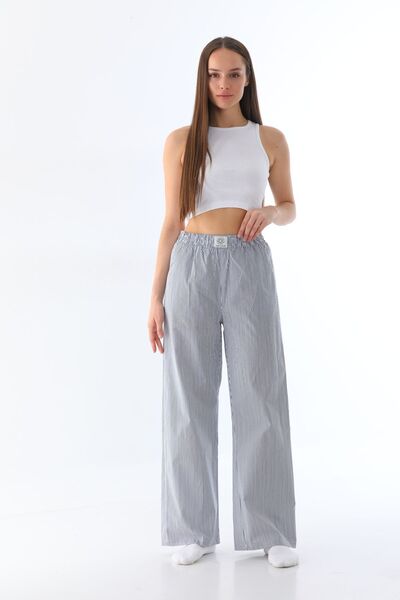 Jardin du Soleil بنطال مخطط باللون الأزرق الداكن مصنوع من القطن بنسبة 100% عا...