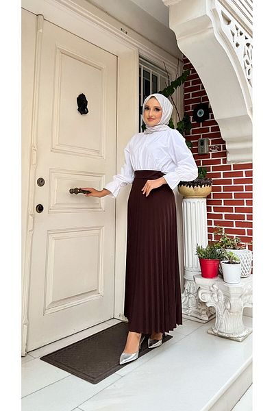 HMT ZEHRA GİYİM Καφέ φούστα Skuba Crepe - Πλισέ και φουσκωτό καλούπι, Εύρος μεγεθών S-M-L-XL