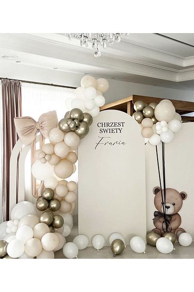 Çemrek Süs Parti White and Sea Sand Retro Balloon Chain Set of 100
