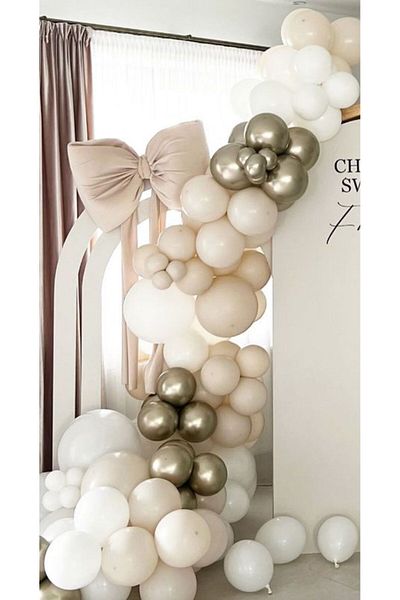 Çemrek Süs Parti White and Sea Sand Retro Balloon Chain Set of 100