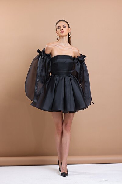 Tangül&Ali'S Moda Evi Dalya Siyah Straplez Mini Elbise