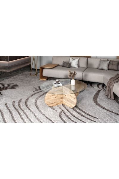 Huga Metal Camlı Orta Sehpa, Bubble Sehpa, Ahşap Sehpa, İskandinav Orta Sehpa