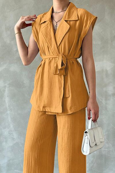 MILANOFOX Linen Crinkle Summer Vest Double Women's Set