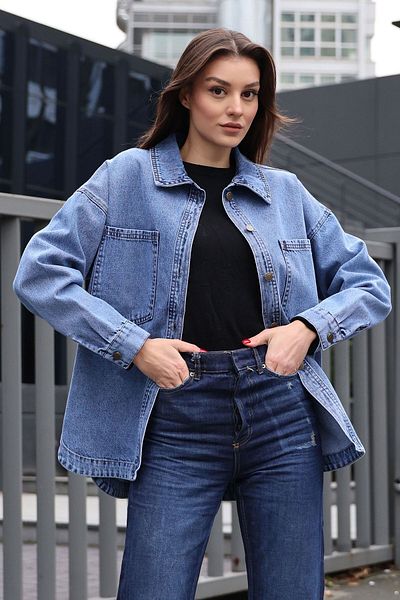 Bigdart 0694 Τζιν μπουφάν διπλής τσέπης Oversize - Navy Blue