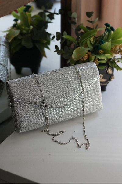 Moom Bag Geantă de umăr pentru rochie de seară argintie pentru femei