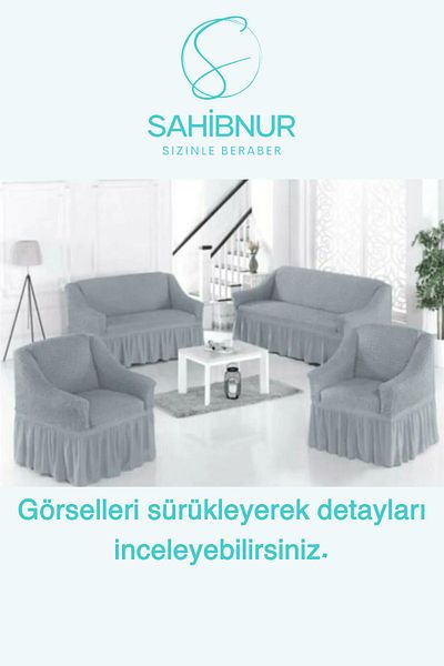 SAHİBNUR Wrapped Seat for 3+3+1+1 Set - Sofa, Sofa Bed Cover, Seat Cover, with Elastic and Skirt 3311