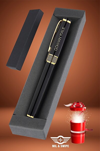 MIL SWIPE Kişiye Özel Kalem Isim Baskılı Siyah Kalem Prestij Kutulu Set Dolma Divit Ms851 Siyah