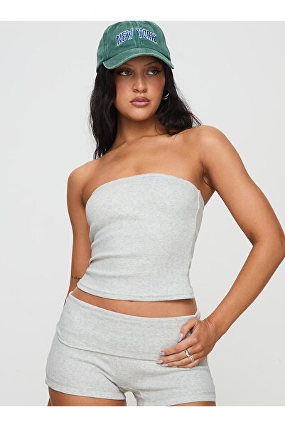 Jose Clothing Women's Gray Ribbed Bandeau Top Strapless Blouse