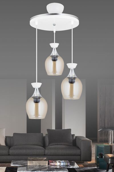 Genel Markalar Sarkıt Tepsi 3'lü Beyaz Venezia Fanus Bal Camlı Krom Şeritli M...