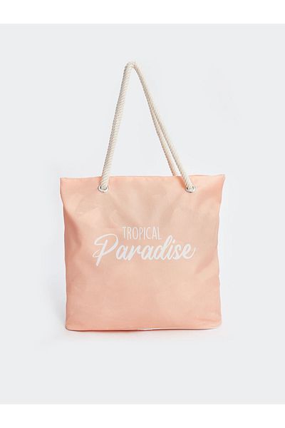 LC Waikiki Γυναικεία τσάντα παραλίας Tropical Paradise με στάμπα πορτοκαλί