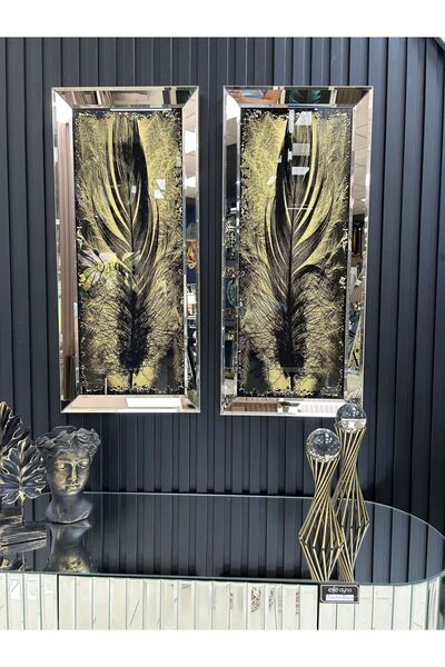Efe Ayna 3D TÜY-BRONZ AYNA TABLO SETİ-30x70cm (30x70 x 2 adet tablo)