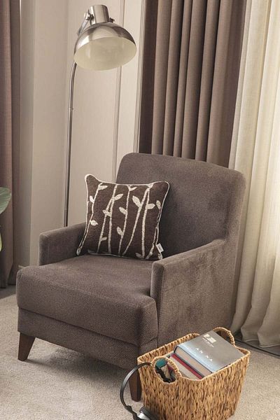 dekomall home & living Ленена плетена възглавница с бамбукови шарки и детайли, кафява