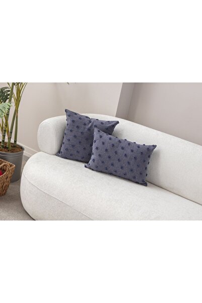 dekomall home & living Pernă cu buline țesute din in albastru - 43x43 cm și 35x50 cm Set de 2