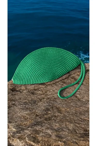 AyçaWorld Green Straw Clutch Handbag