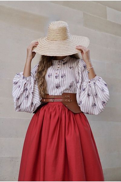 Launes Red Vintage Cotton Slim Skirt - Pocketed