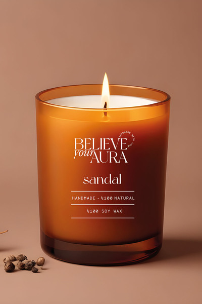Believe Your Aura Sandal Ağacı Kokulu Mum - %100 Doğal Soya Mumu Aromaterapi ...