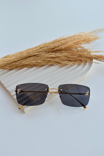 LOOKUP NEW نظارة شمسية معدنية باللون الأسود والذهبي للرجال والنساء للجنسين - حماية من الأشعة فوق البنفسجية 400، حرف F مستطيل