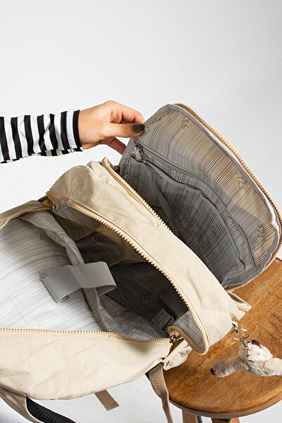 DUOMİNO Σακίδιο πλάτης Beige Clinker - Crinkle Water Resistant, Large Size, 15.6 High School Travel School Bag