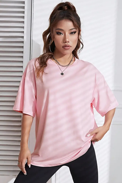 Oversize Fit Bisiklet Yaka Kısa Kollu %100 Pamuk Tişört
