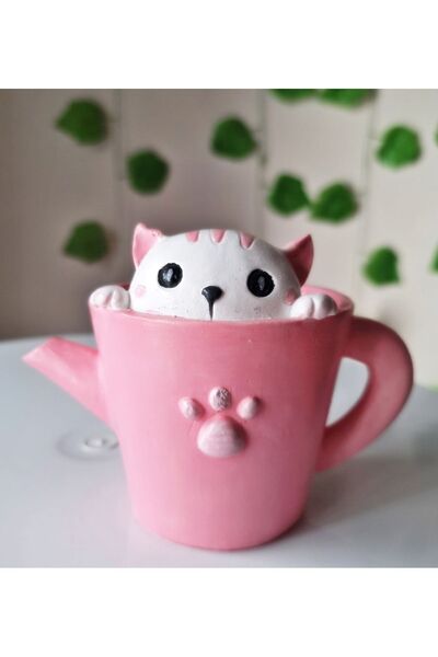 melora Kedili Saksı Mini Organizer mini kalemlik Ataşlık,Kedicikli Sukulent S...