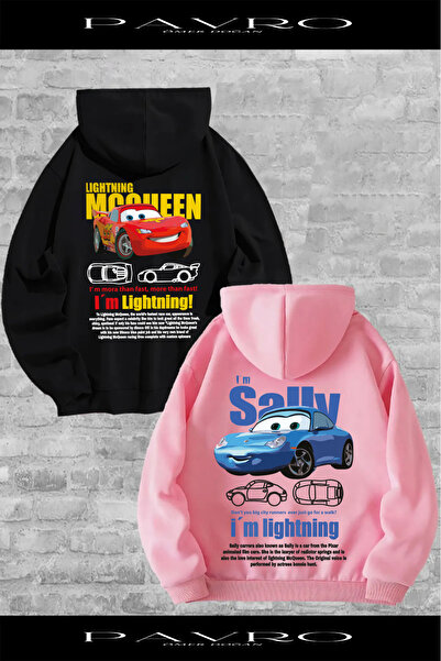 PAVRO Sevgili Sweatshirt McQueen Sally Sırt Baskılı Sevgili Çift Kombini Kapüşonlu Sweatshirt 2 li Takım