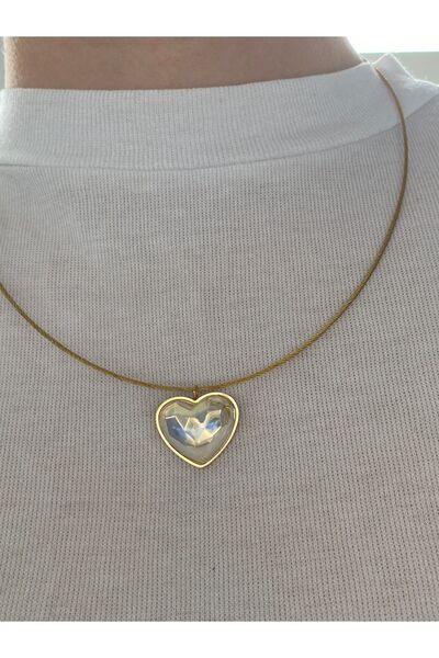 Pinery Jewels قلادة ذهبية - بيرليسسينت، قلب كبير، فولاذ غير مشوه للنساء