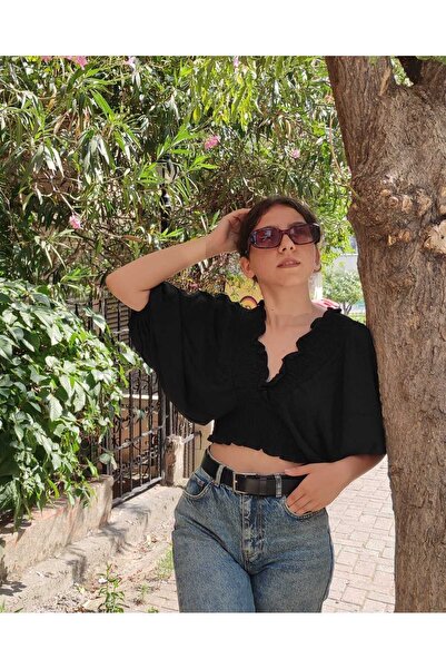 AROKA Kadın Siyah Gipeli Bluz