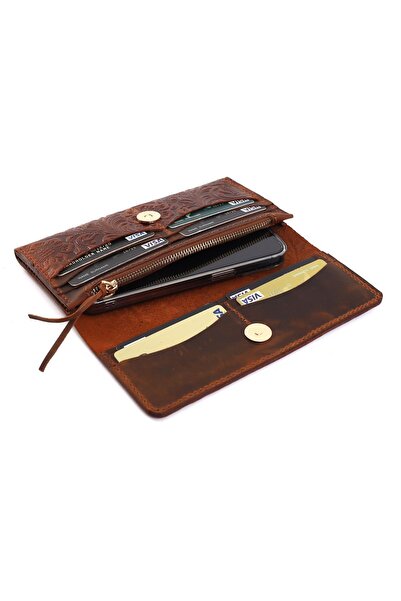 Bakani Leather El Yapımı Hakiki Deri Kadın Cüzdanı, 8 Kart, 2 Banknot, Cep Te...