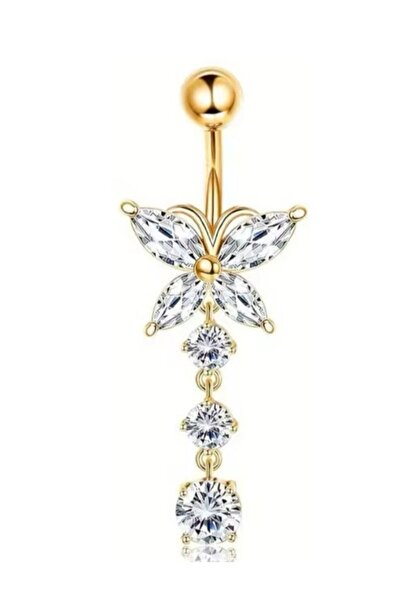 Jaida Moda Kadın Gold Kelebek Figürlü Sallantılı Çelik Göbek Piercing