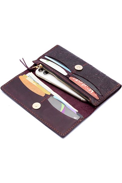 Bakani Leather Genuine Leather Handmade Women's Wallet - 8 Cards, 2 Banknotes, Mobile Phone and Coin Pocket