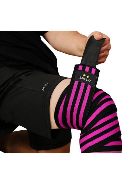 SAVUR Pro Knee Wraps - Genunchiere Crossfit Weight - Bandaj pentru genunchi PACHET 2