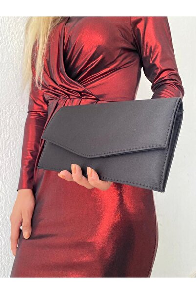 she poly Saten Siyah Abiye Çanta Clutch Portföy Askılı Omuz ve El çantası 2023
