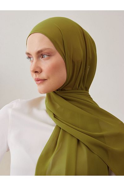 Femple Modest Πολυτελές Σιφόν Χιτζάμπ - Πράσινο Ελιάκι, 180x70cm